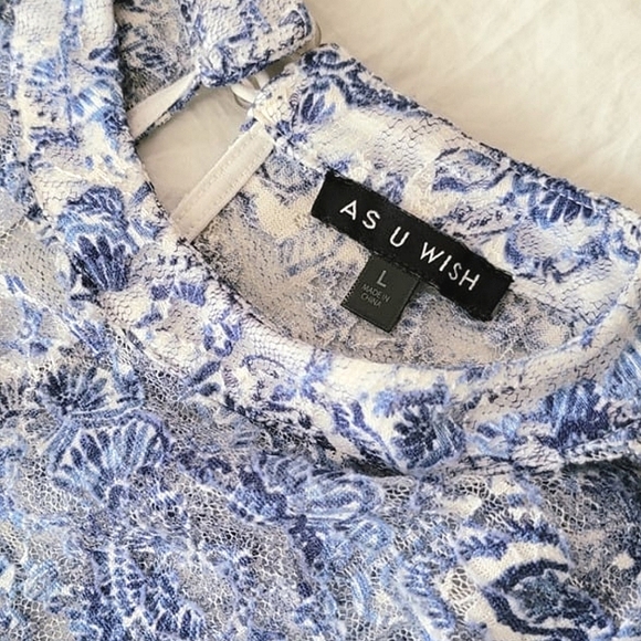 As U Wish Blue Floral Lace Mini Dress (L) - Picture 3 of 5